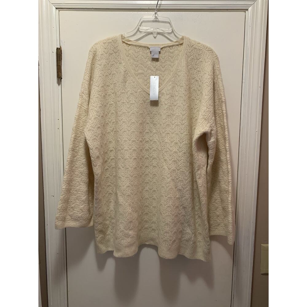 NWT Chico's Oatmeal Drama Cable Knit Soft V-Neck Pullover Sweater Woman Sz XL